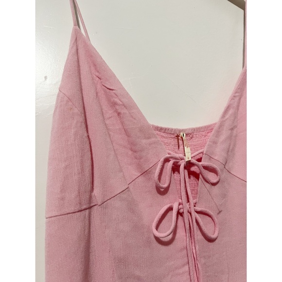 Free People Pink Brielle Playsuit Babydoll Smocked Ruffle Detail Dress Size L - Picture 7 of 11